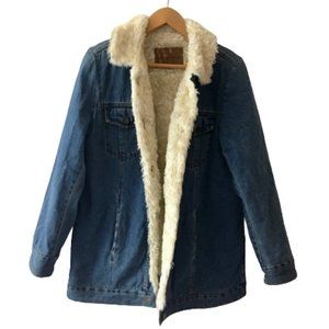 Vintage Sherpa-Lined Denim Jean Trucker Jacket Longline Liz Claiborne